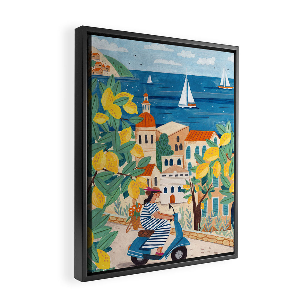 Travel poster woman on the Amalfi coast Italy Framed Canvas Print Gallery Image 2