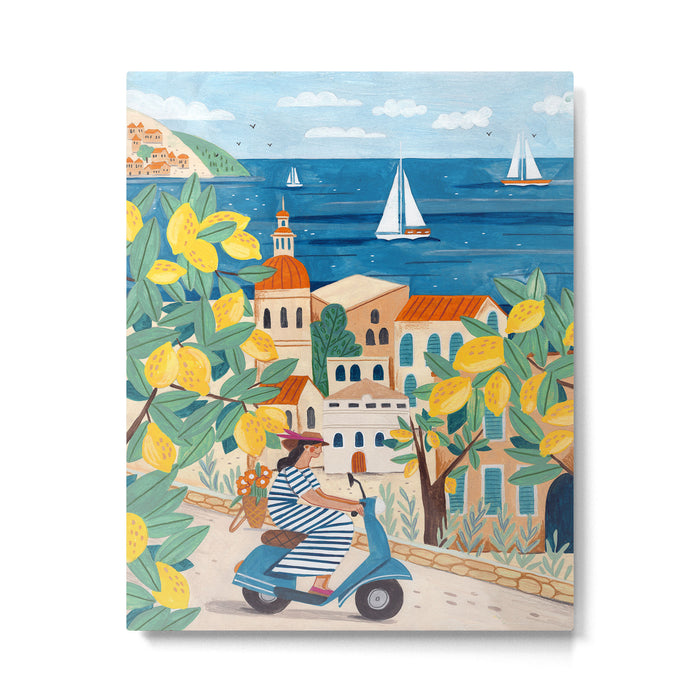 Travel poster woman on the Amalfi coast Italy Metal Print Gallery Image 1