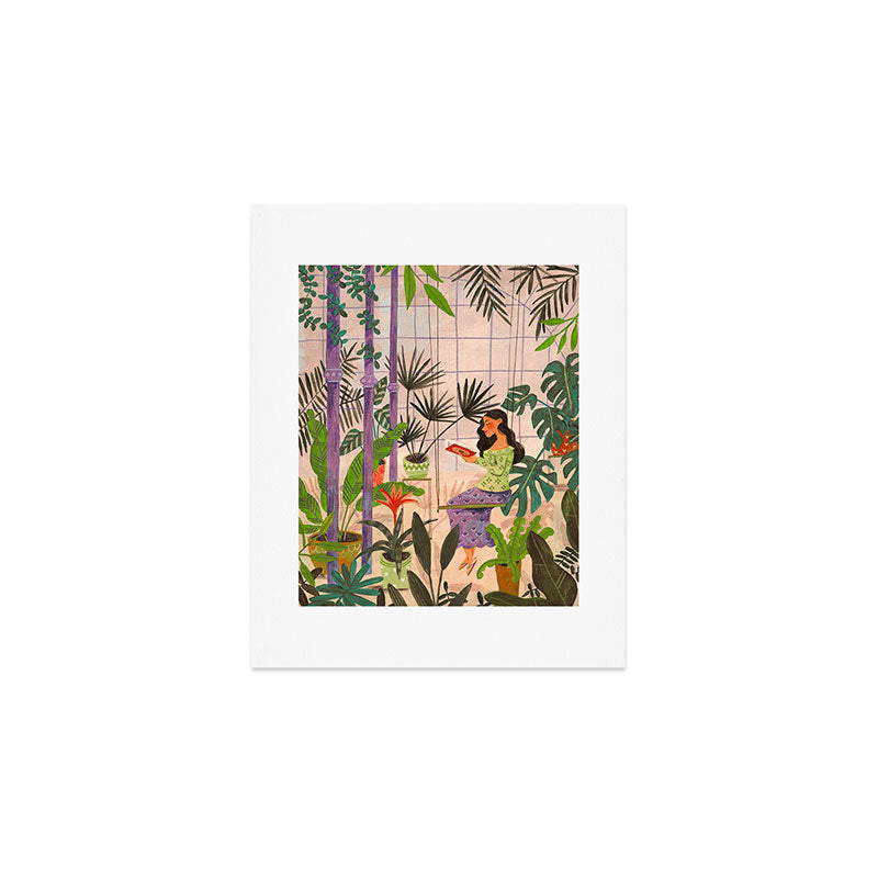 Very Peri plant lady mindful gardening greenhouse jungle | Caroline Bonne Muller Art Print Gallery Image 1