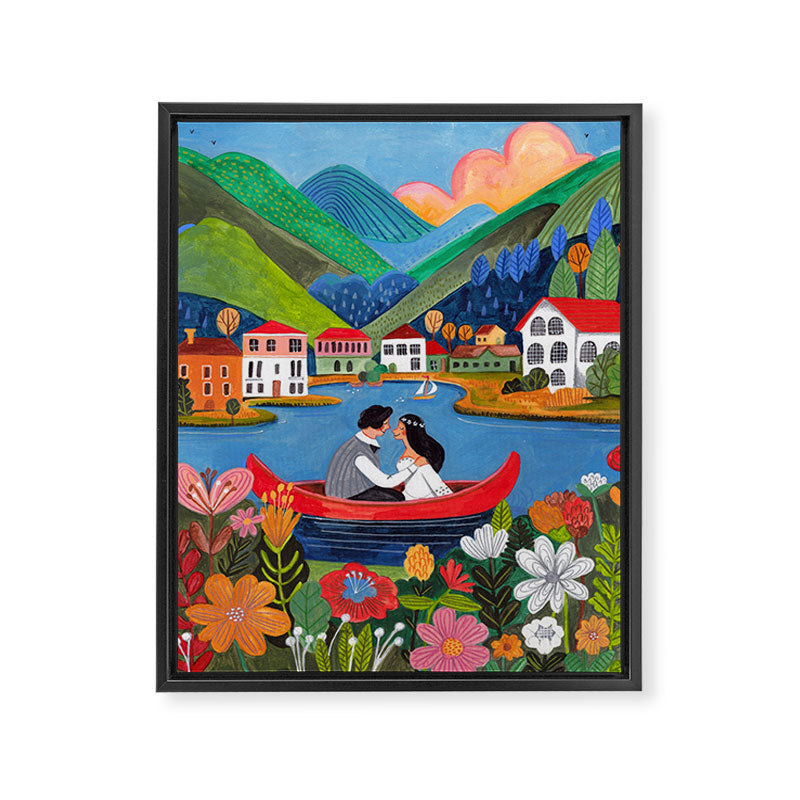 Wedding boat in mountain landscape Framed Canvas Print Gallery Image 6