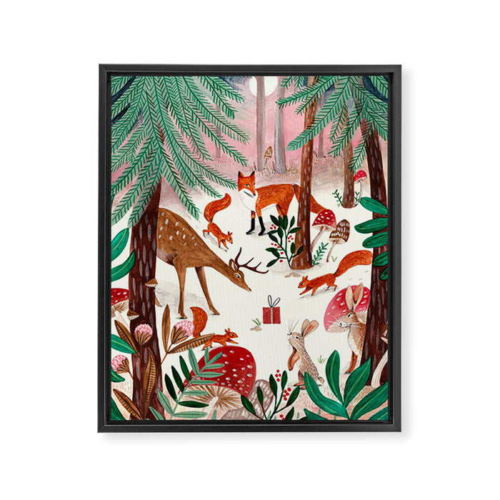Whimsical woodland enchanted forest animals Framed Canvas Print Gallery Image 1