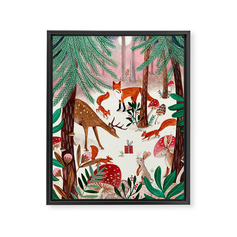 Whimsical woodland enchanted forest animals Framed Canvas Print Gallery Image 6