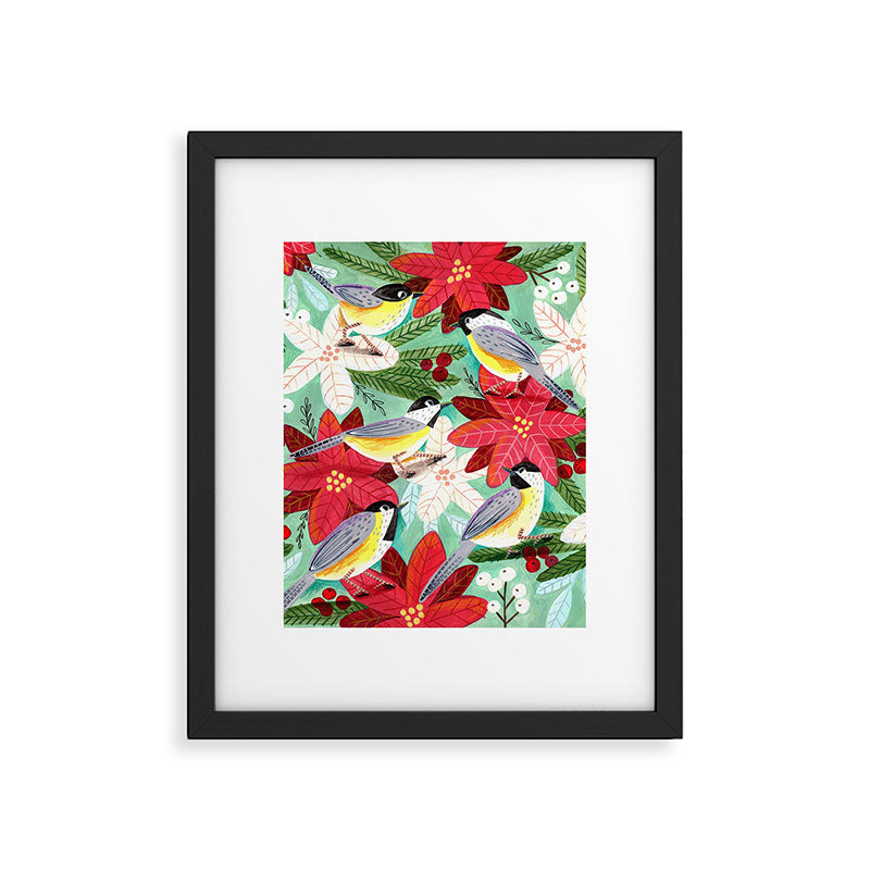 Winter birds tits and Christmas flowers Framed Art Print Gallery Image 6