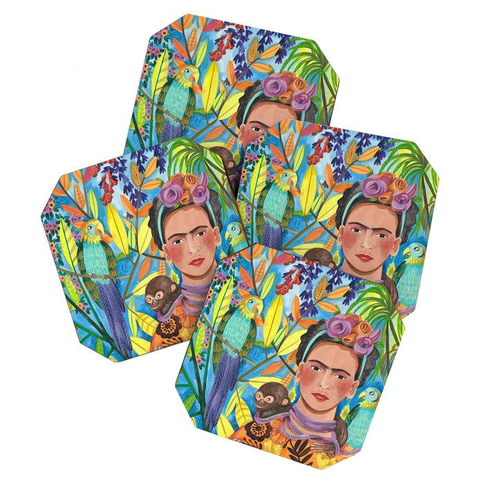 Woman and her parrots Coaster Gallery Image 1