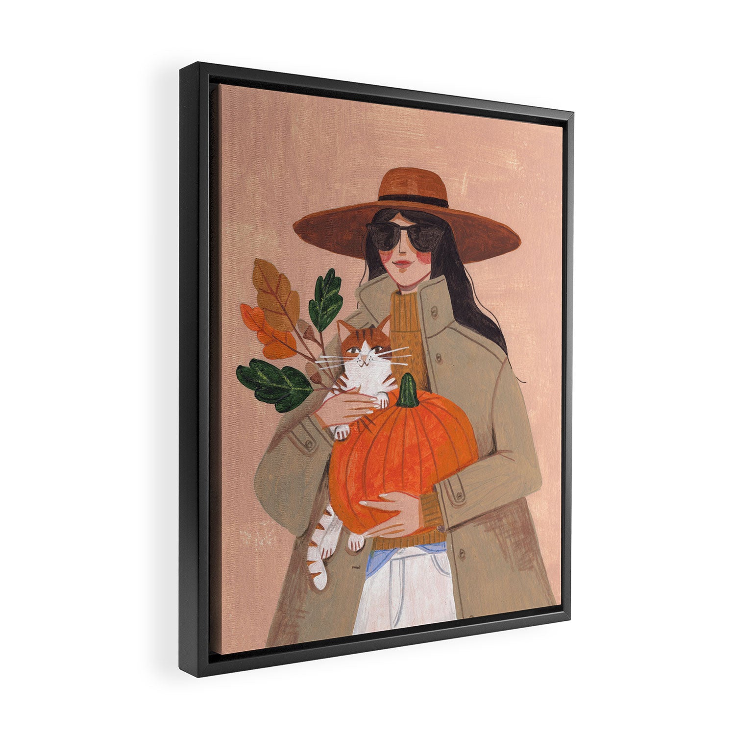Woman in autumn in warm earth tones Framed Canvas Print Gallery Image 2