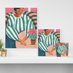 Woman in stripes in thought Canvas Print Gallery Image 3