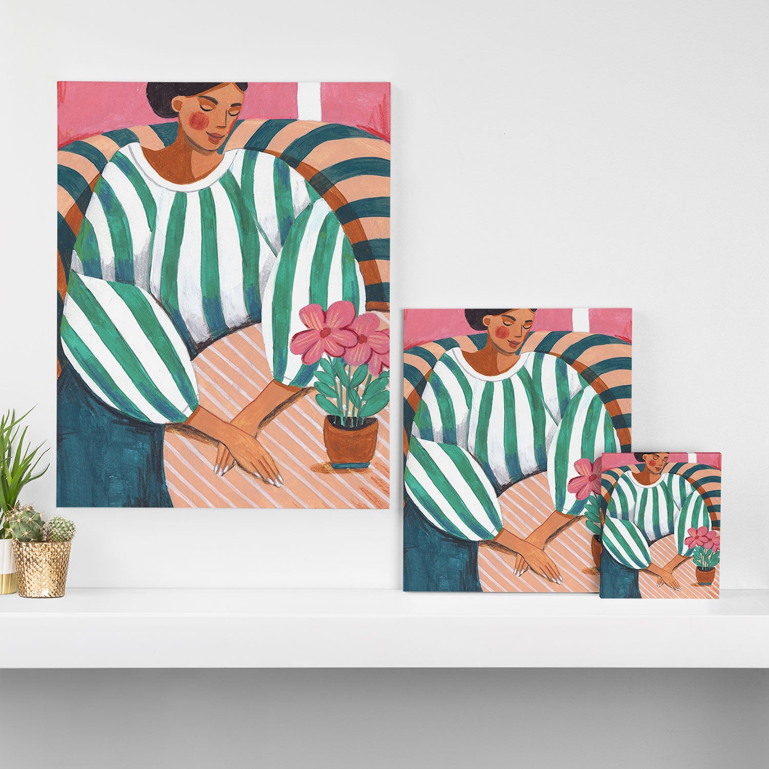 Woman in stripes in thought Canvas Print Gallery Image 3