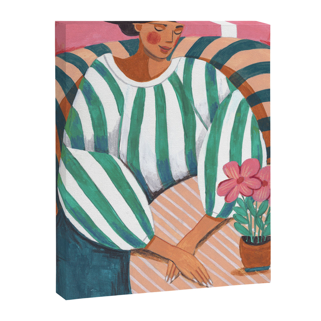 Woman in stripes in thought Canvas Print Gallery Image 6