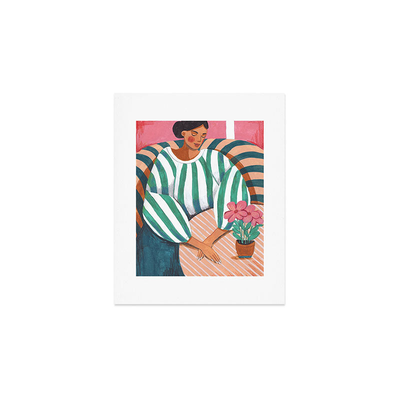Woman in stripes in thought Art Print Gallery Image 1