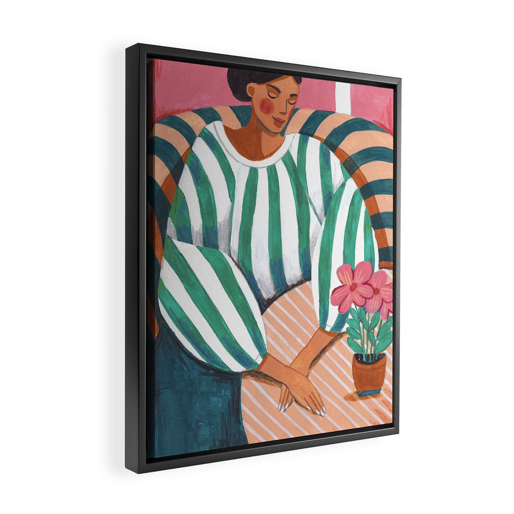 Woman in stripes in thought Framed Canvas Print Gallery Image 2