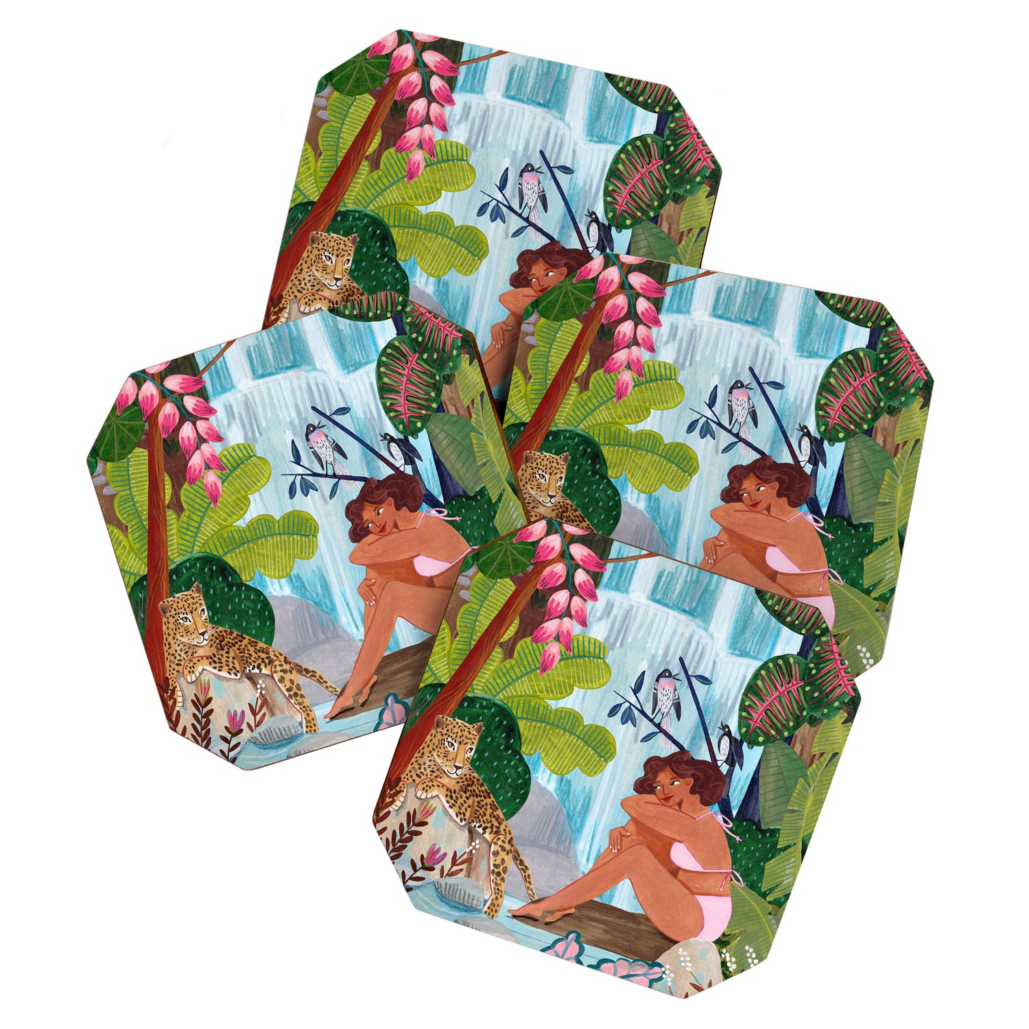 Woman in tropical forest with Leopard Coaster Gallery Image 1