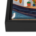 Woman on houseboat in Amsterdam Framed Canvas Print Gallery Image 3