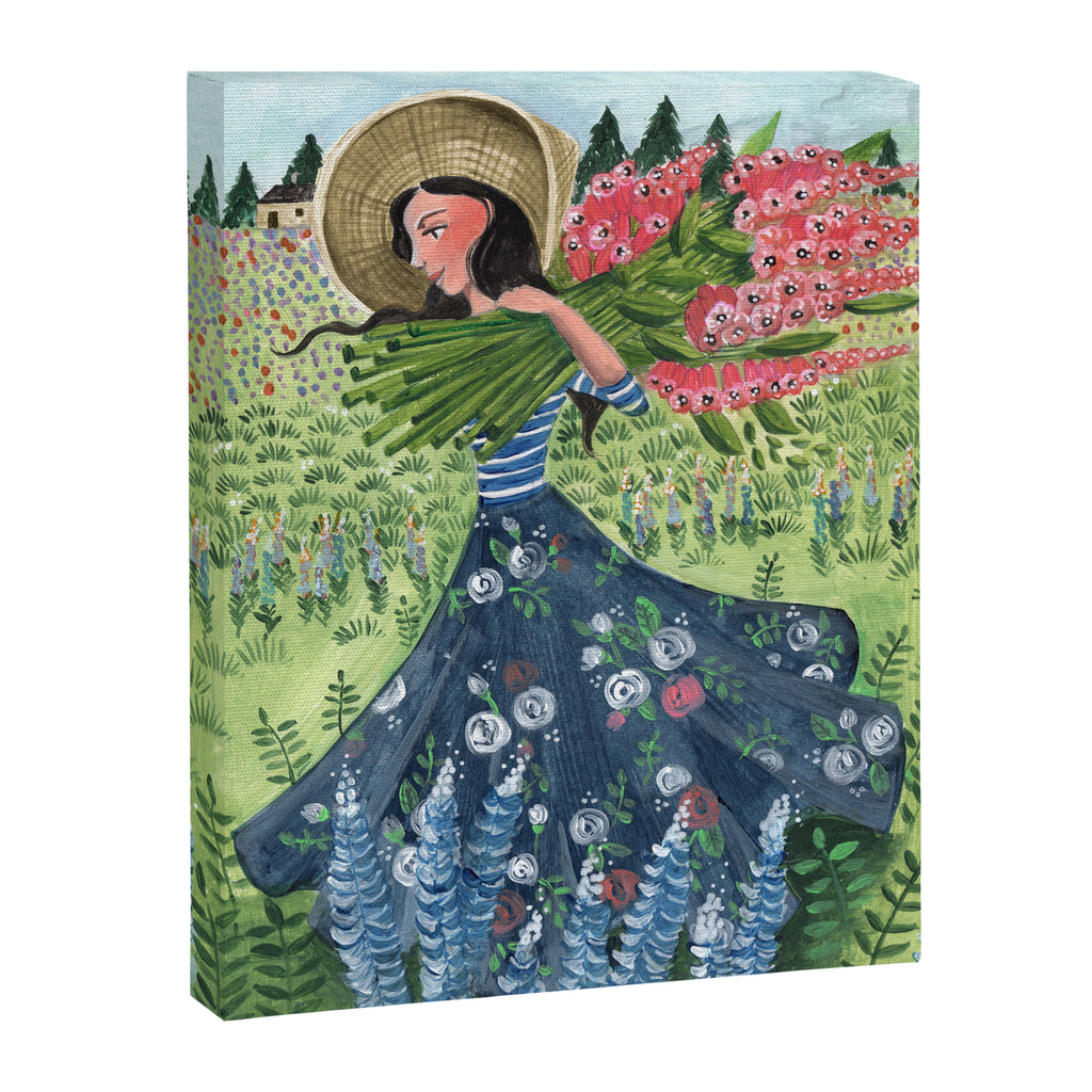 Woman Picking Flowers in the Field Canvas Print Gallery Image 6