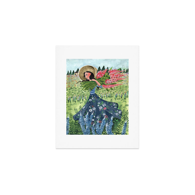 Woman Picking Flowers in the Field Art Print Gallery Image 1