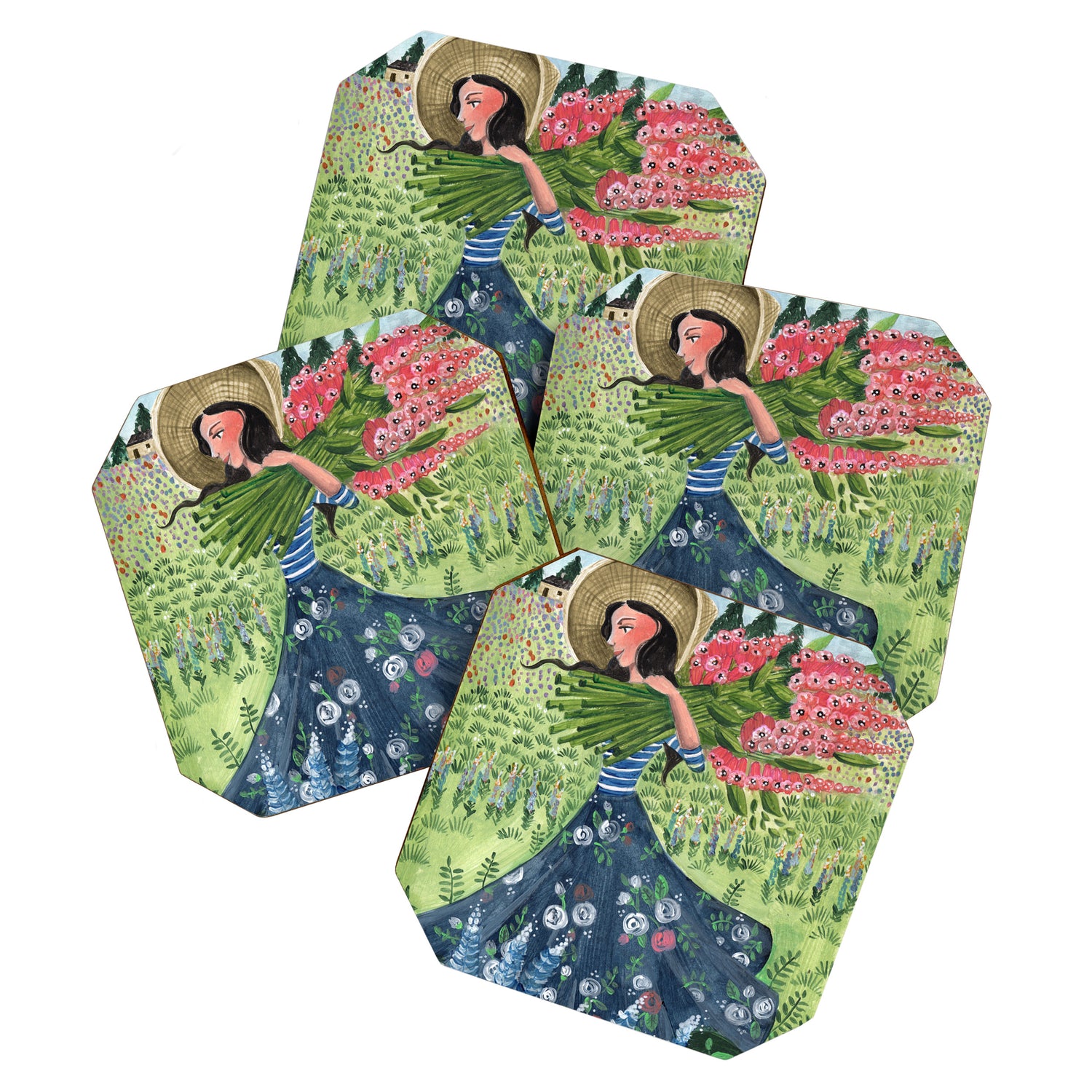 Woman Picking Flowers in the Field Coaster Gallery Image 1