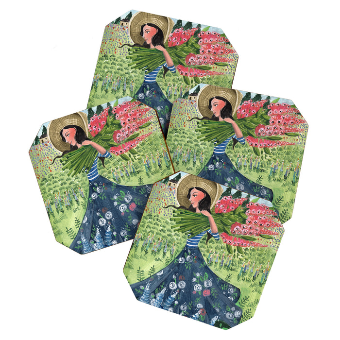 Woman Picking Flowers in the Field Coaster Gallery Image 1