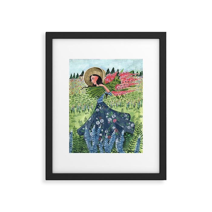 Woman Picking Flowers in the Field Framed Art Print Gallery Image 1