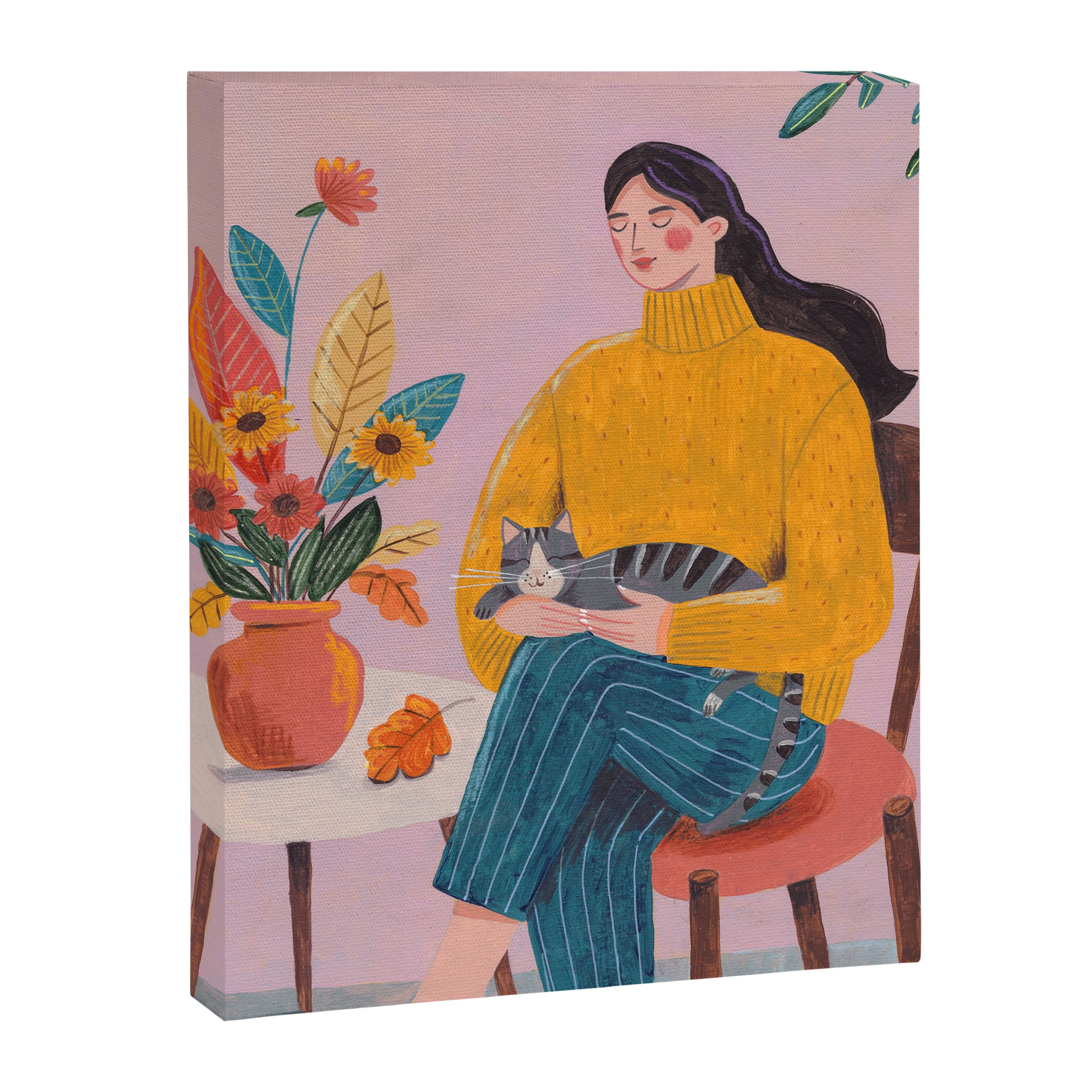 Woman with Cat and Autumn Bouquet Canvas Print Gallery Image 8