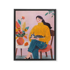 Woman with Cat and Autumn Bouquet Framed Canvas Print Gallery Image 8