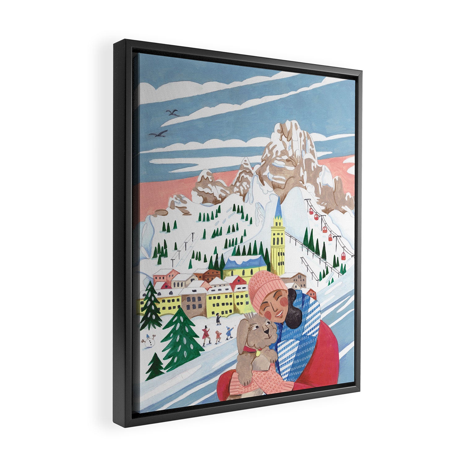 Woman with dog in the mountains Framed Canvas Print Gallery Image 2