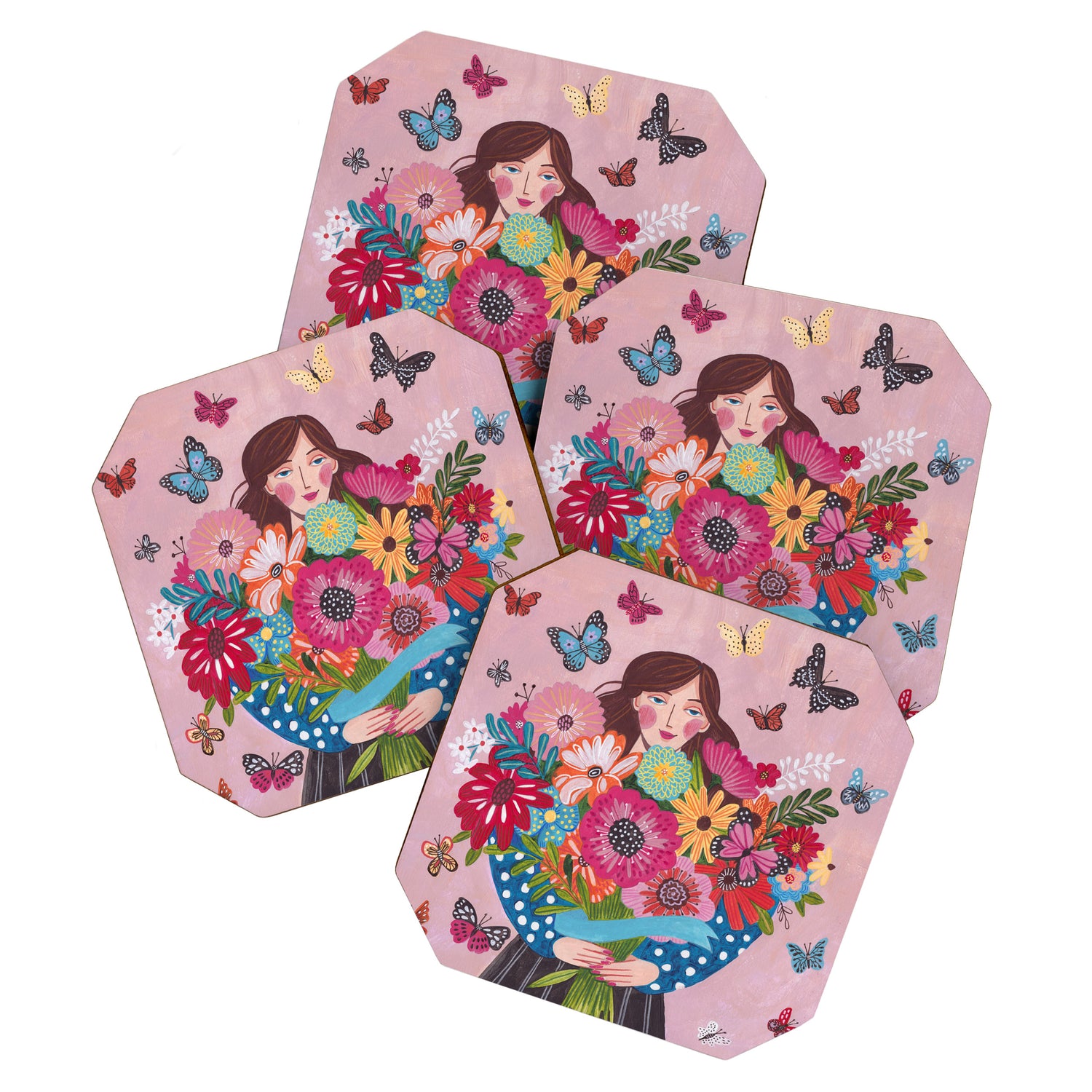 Woman with flower bouquet Coaster Gallery Image 1