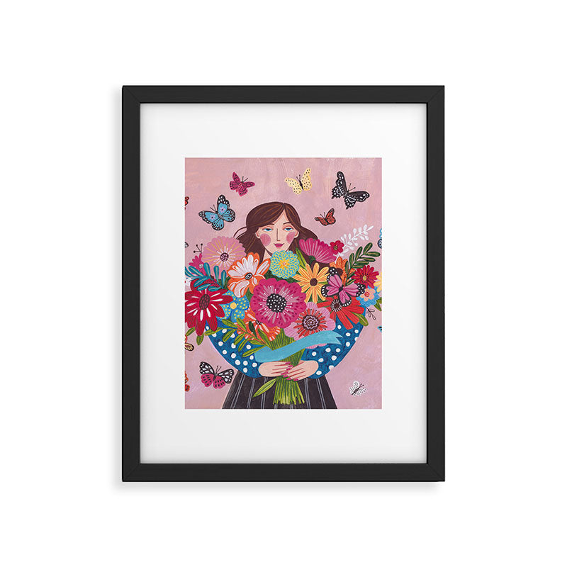 Woman with flower bouquet Framed Art Print Gallery Image 6