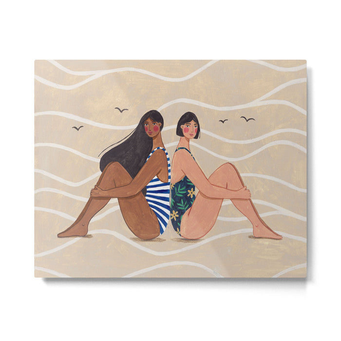 Women by the Sea Modern Beach Illustration Metal Print Gallery Image 1