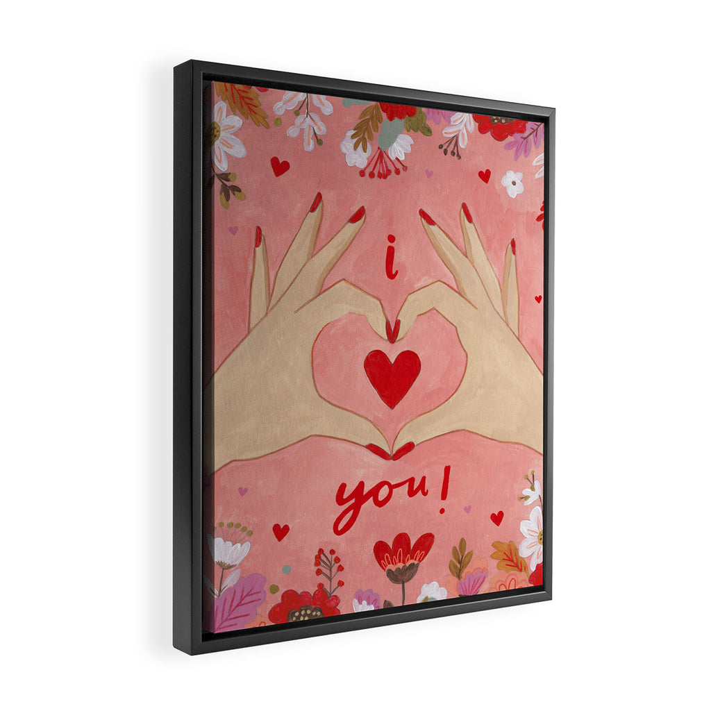 Women hands making love sign Framed Canvas Print Gallery Image 2