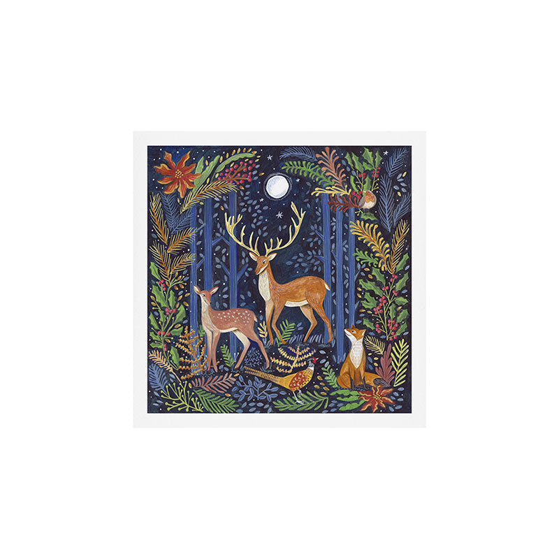 Woodland Animals in Dark Forest Art Print Gallery Image 1