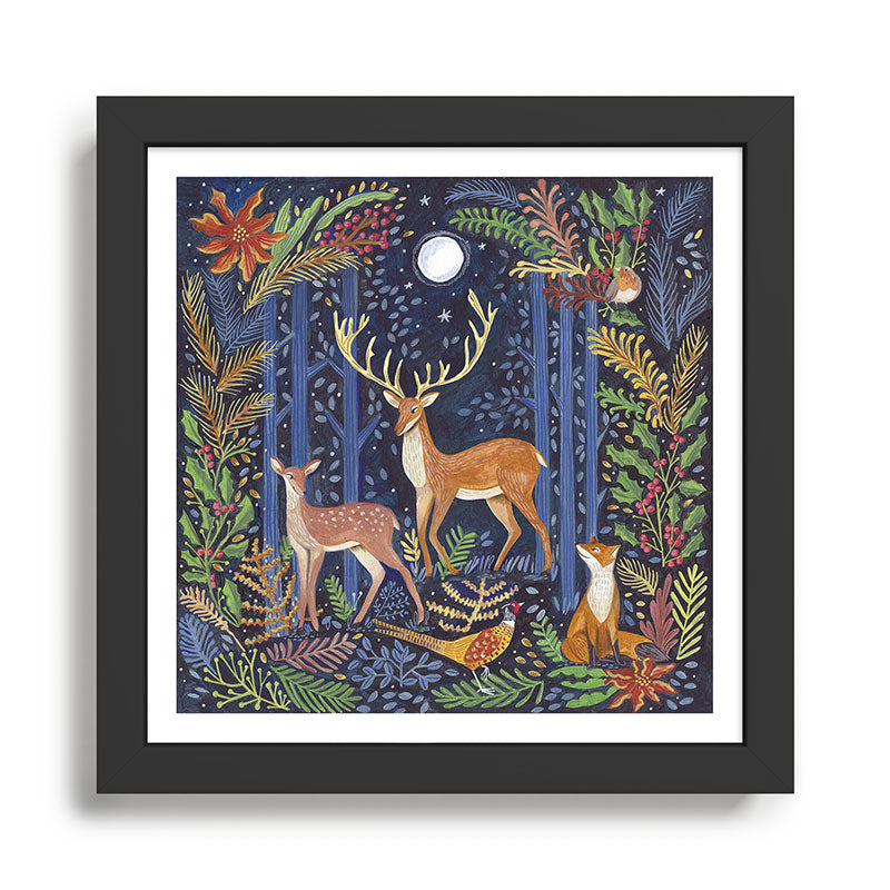 Woodland Animals in Dark Forest Framed Art Print Gallery Image 1