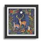 Woodland Animals in Dark Forest Framed Art Print Gallery Image 1
