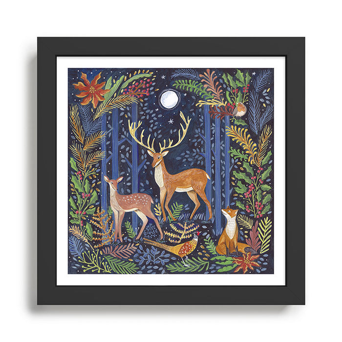Woodland Animals in Dark Forest Framed Art Print Gallery Image 1