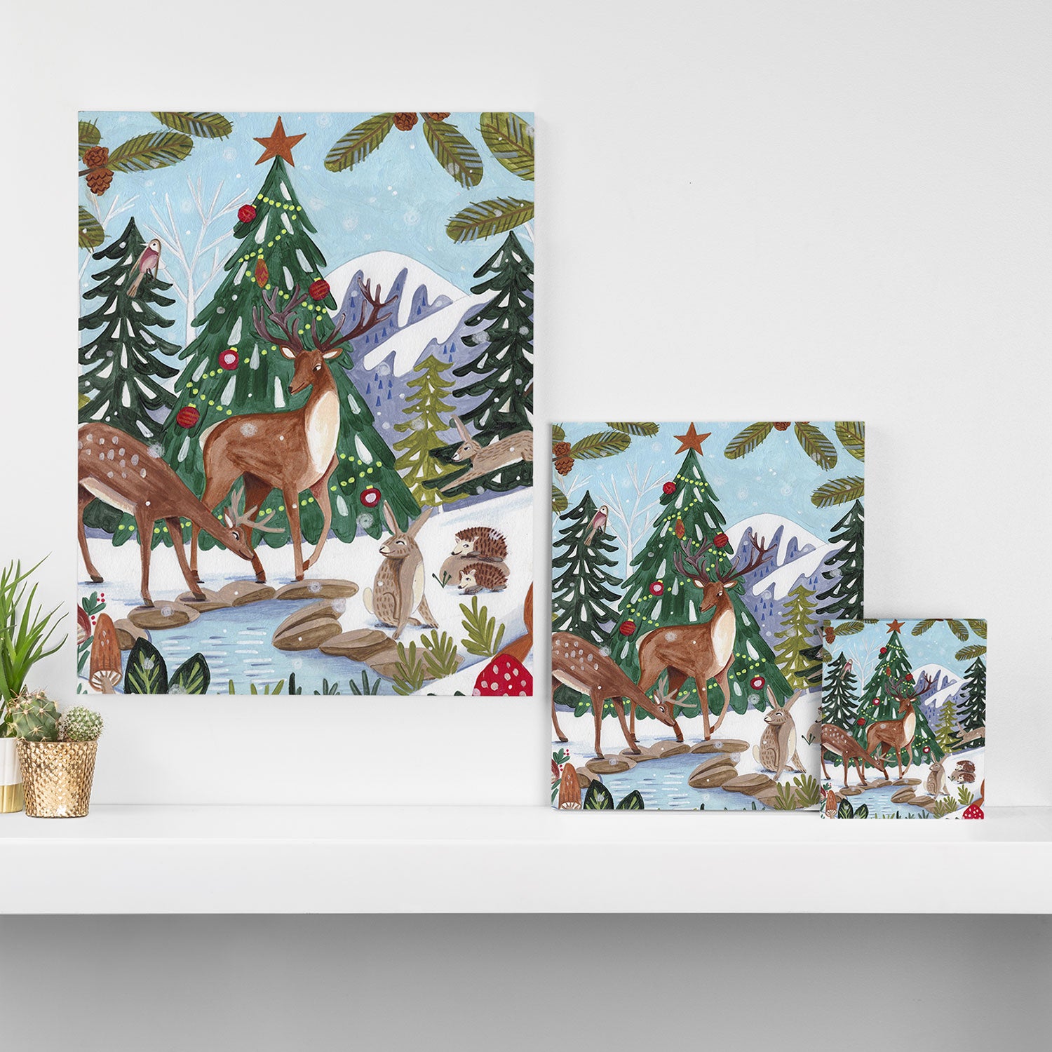 Woodland animals in the Snowy Mountain Forest Canvas Print Gallery Image 3