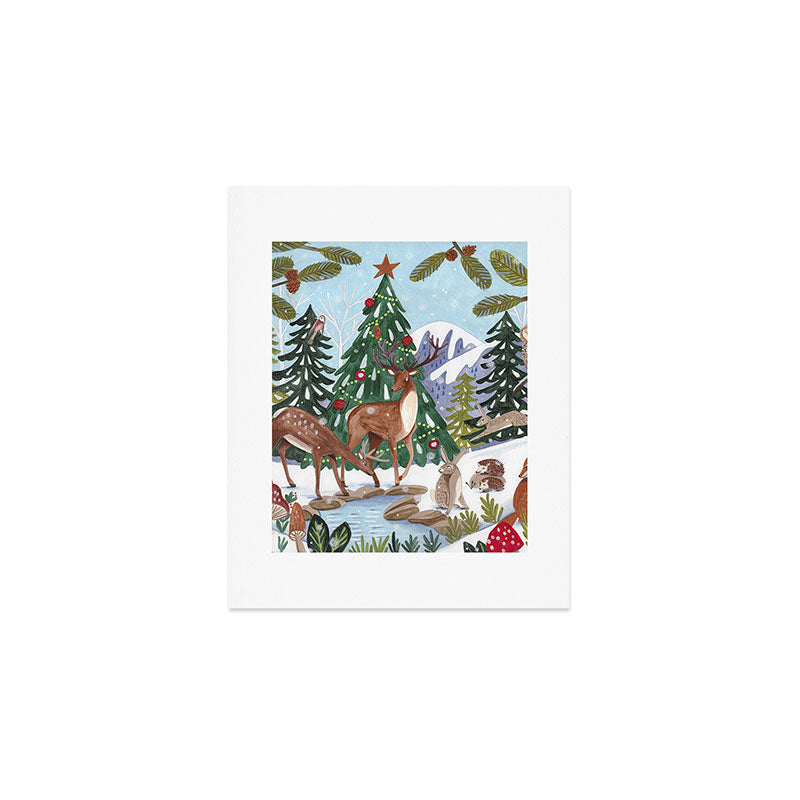 Woodland animals in the Snowy Mountain Forest Art Print Gallery Image 1