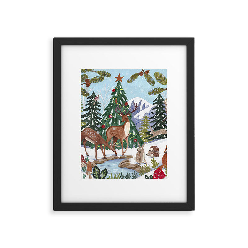 Woodland animals in the Snowy Mountain Forest Framed Art Print Gallery Image 4