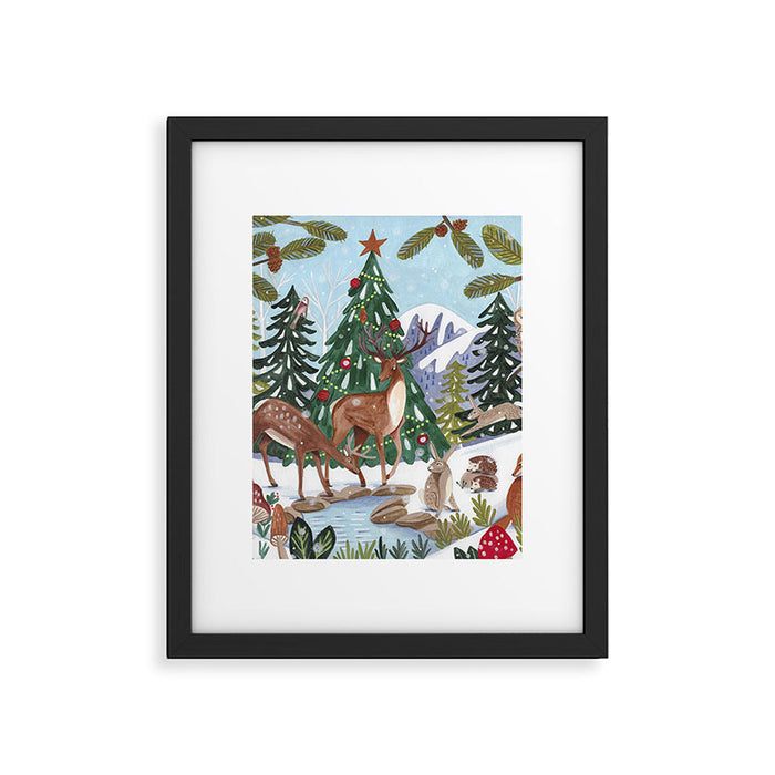 Woodland animals in the Snowy Mountain Forest Framed Art Print Gallery Image 1