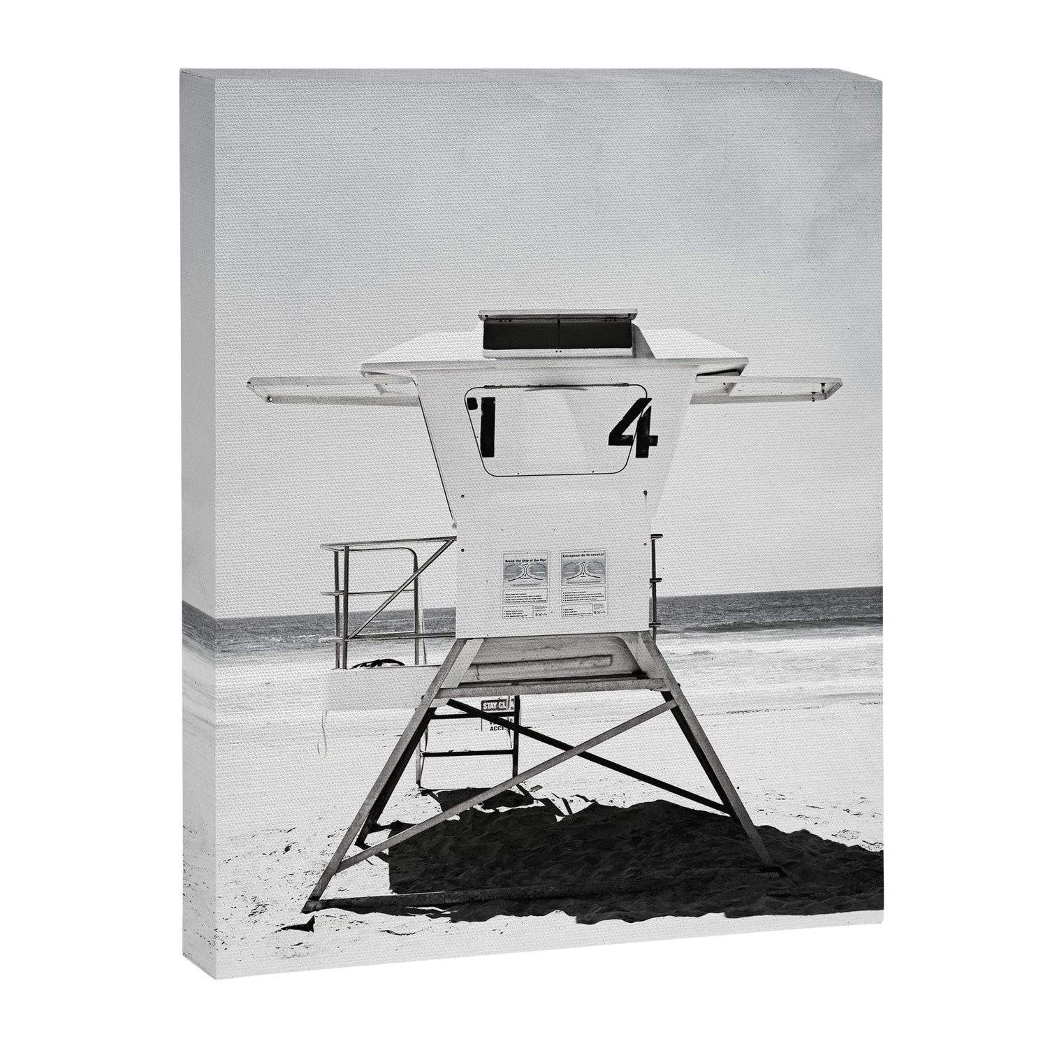Black and White Beach Photography, Grey Lifeguard Stand, Gray Coastal Nautical Art Canvas Print Gallery Image 8