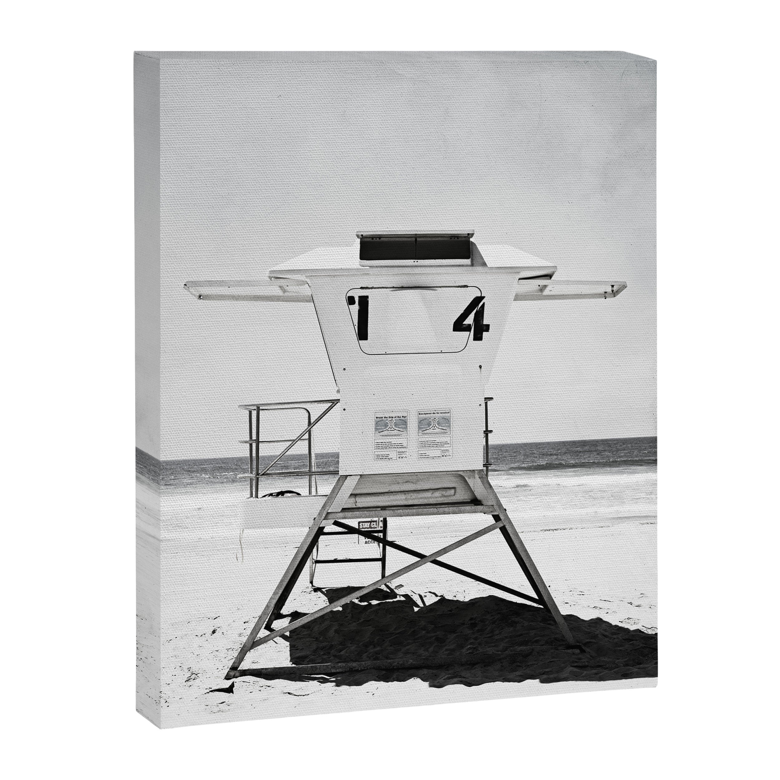Black and White Beach Photography, Grey Lifeguard Stand, Gray Coastal Nautical Art Canvas Print Gallery Image 8