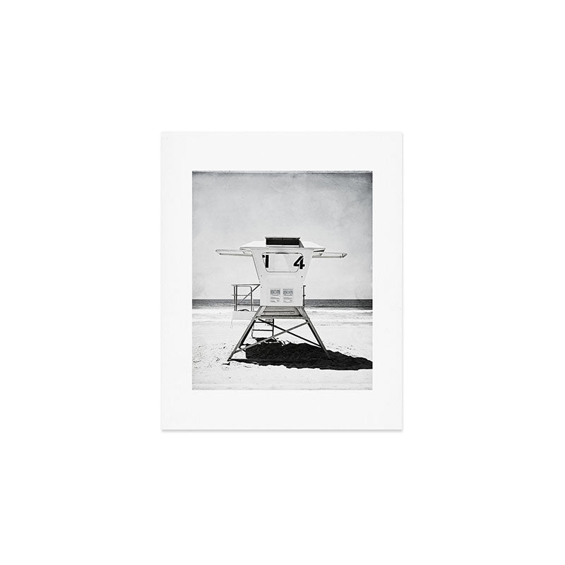 Black and White Beach Photography, Grey Lifeguard Stand, Gray Coastal Nautical Art Art Print Gallery Image 1