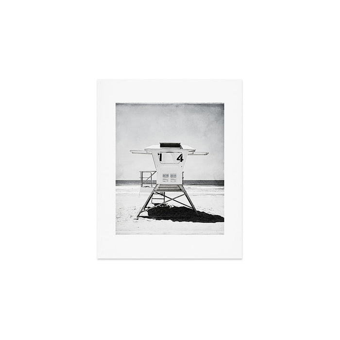 Black and White Beach Photography, Grey Lifeguard Stand, Gray Coastal Nautical Art Art Print Gallery Image 1