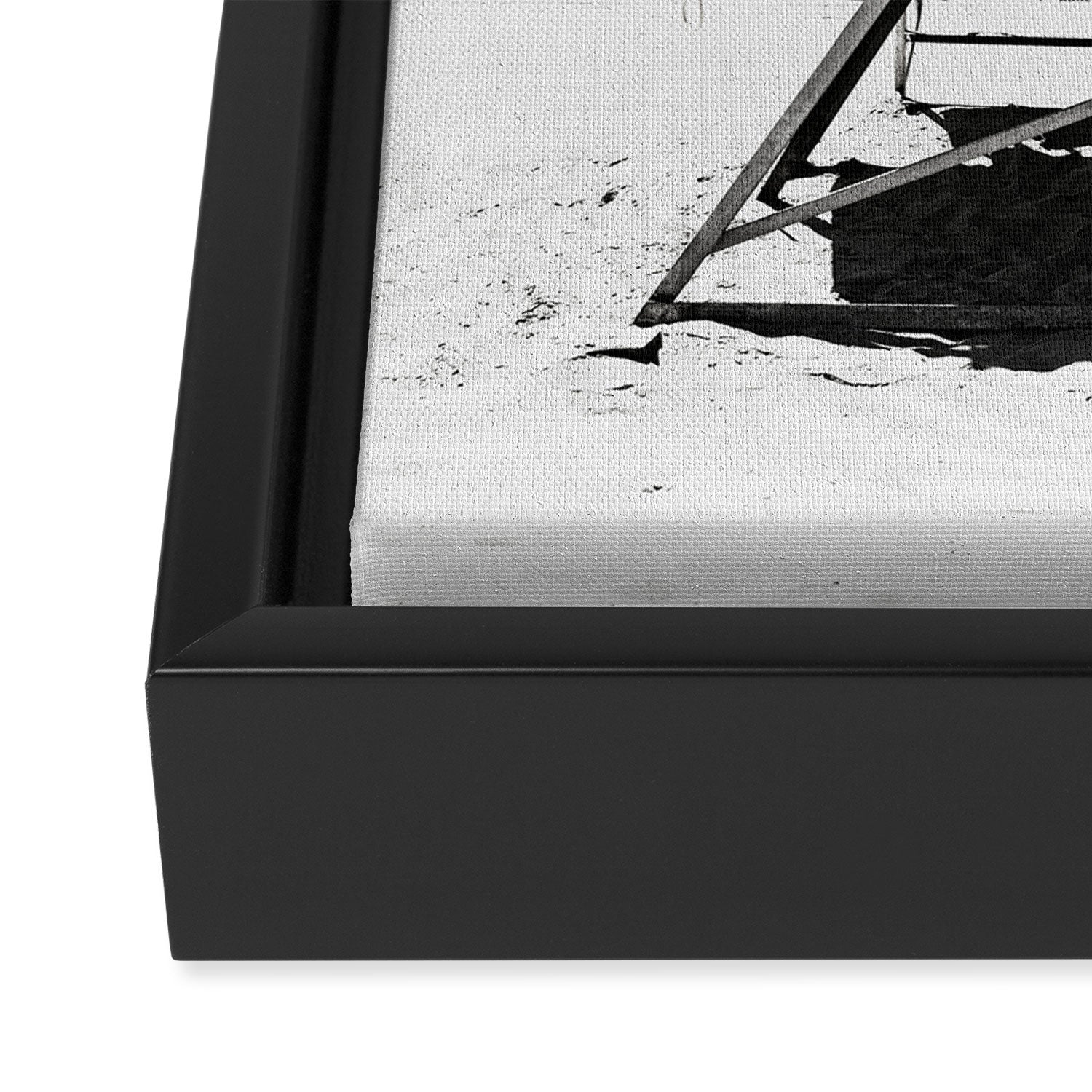 Black and White Beach Photography, Grey Lifeguard Stand, Gray Coastal Nautical Art Framed Canvas Print Gallery Image 3