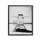 Black and White Beach Photography, Grey Lifeguard Stand, Gray Coastal Nautical Art Framed Canvas Print Gallery Image 8