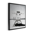 Black and White Beach Photography, Grey Lifeguard Stand, Gray Coastal Nautical Art Framed Canvas Print Gallery Image 2