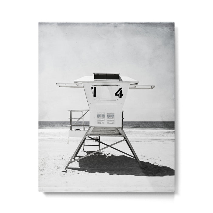 Black and White Beach Photography, Grey Lifeguard Stand, Gray Coastal Nautical Art Metal Print Gallery Image 1