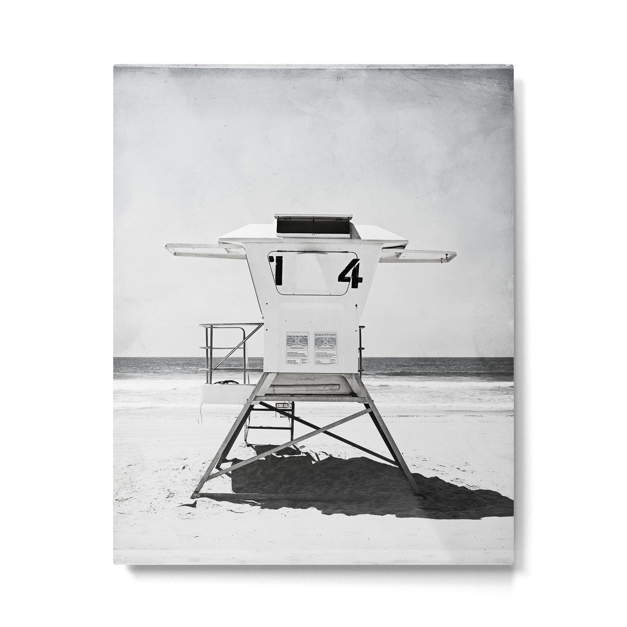 Black and White Beach Photography, Grey Lifeguard Stand, Gray Coastal Nautical Art Metal Print Gallery Image 6