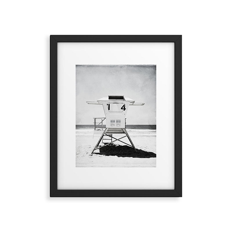 Black and White Beach Photography, Grey Lifeguard Stand, Gray Coastal Nautical Art Framed Art Print Gallery Image 6