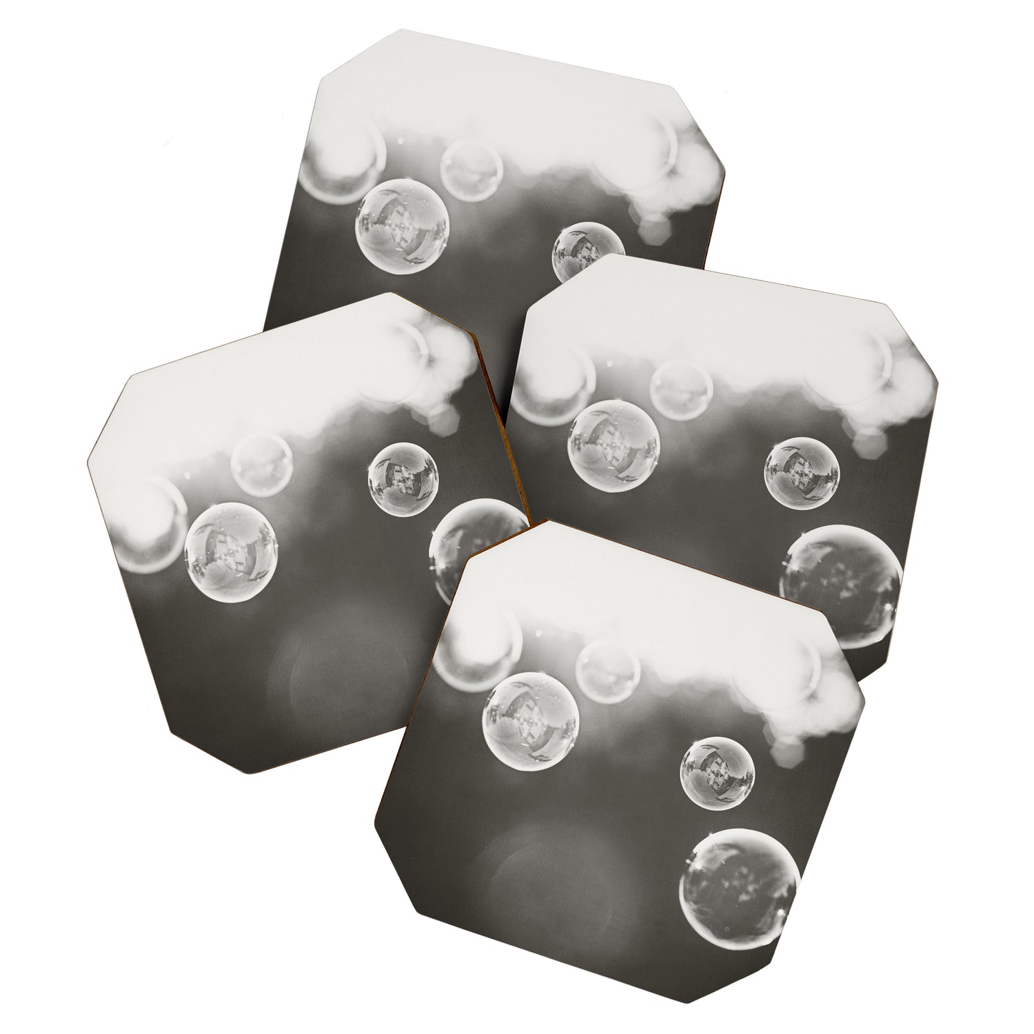 Bubble Photography, Black and White Bathroom Art, Laundry Room Photo Coaster Gallery Image 1