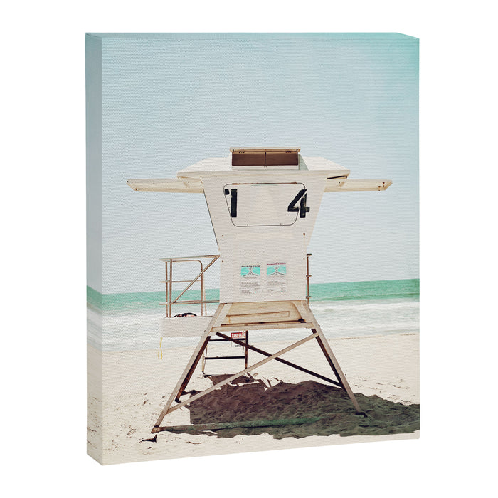 Lifeguard Stand, Beach Photography, San Diego California, Blue Aqua Seashore Ocean Summer Art Canvas Print Gallery Image 1