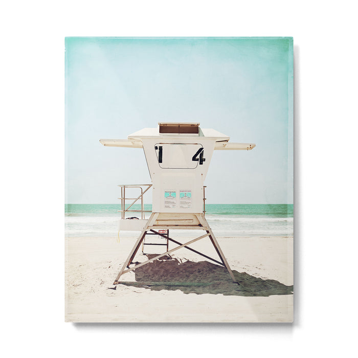 Lifeguard Stand, Beach Photography, San Diego California, Blue Aqua Seashore Ocean Summer Art Metal Print Gallery Image 1