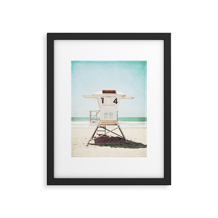 Lifeguard Stand, Beach Photography, San Diego California, Blue Aqua Seashore Ocean Summer Art Framed Art Print Gallery Image 1